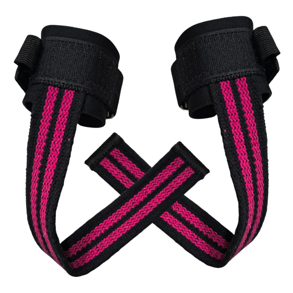 Straps Com Munhequeira Feminina Rosa Algodão Musculação e Academia Profissional Exercicios Puxada