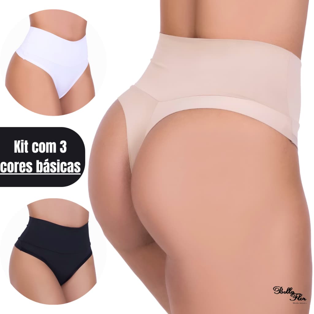 Kit 3 Calcinhas Modeladoras Cintura Alta Cós Duplo Fio Duplo Lisas Lingerie Segura Barriga Power Fitness Pós Parto