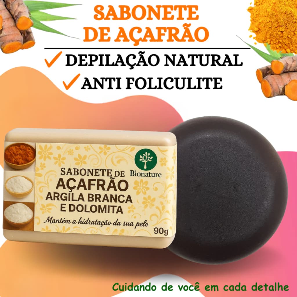 Sabonete de Açafrão dolomita Depilação natural Anti Foliculite Clareador 90g - Skin Care