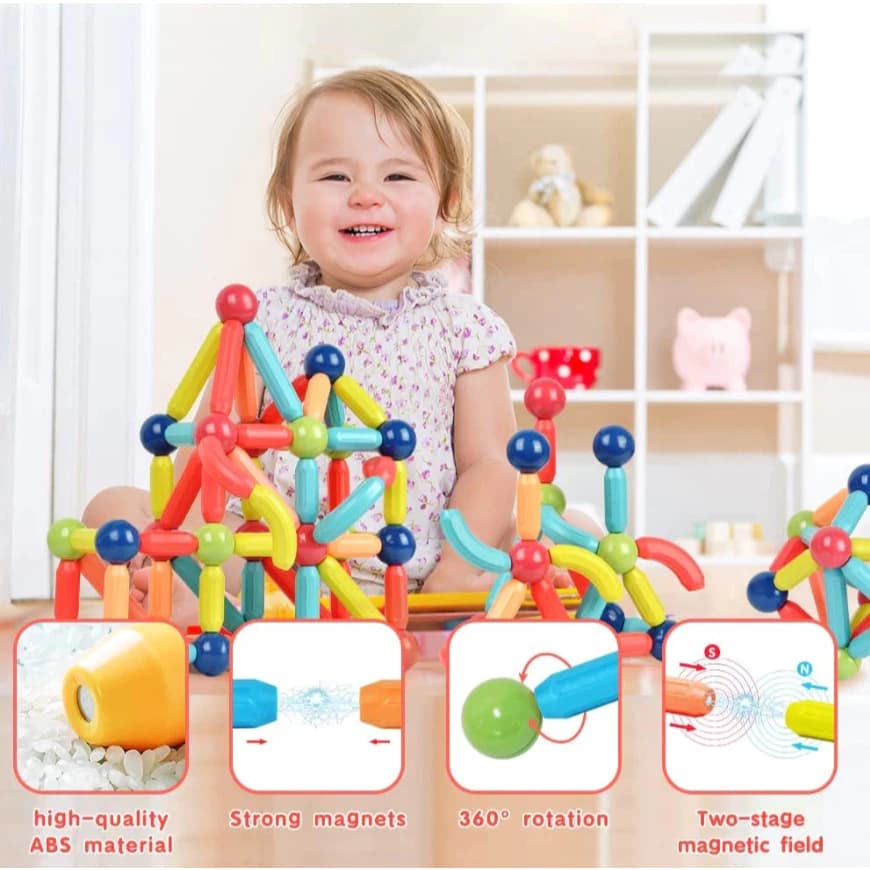 128/158 Blocos Bastões Magnéticos Peças Construção de Montar 3D Imã Brinquedo Infantil Educativo-cili