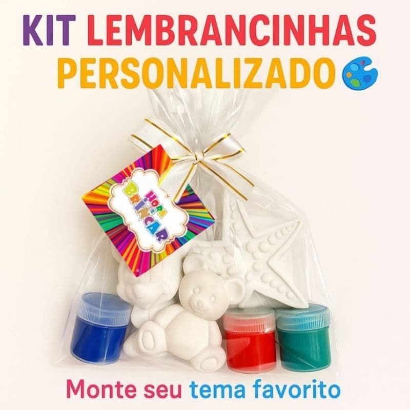 KIT LEMBRANCINHAS PERSONALIZADAS  PARA FESTA INFANTIL - GESSO CRU PARA PINTURA COM TINTA E PINCEL