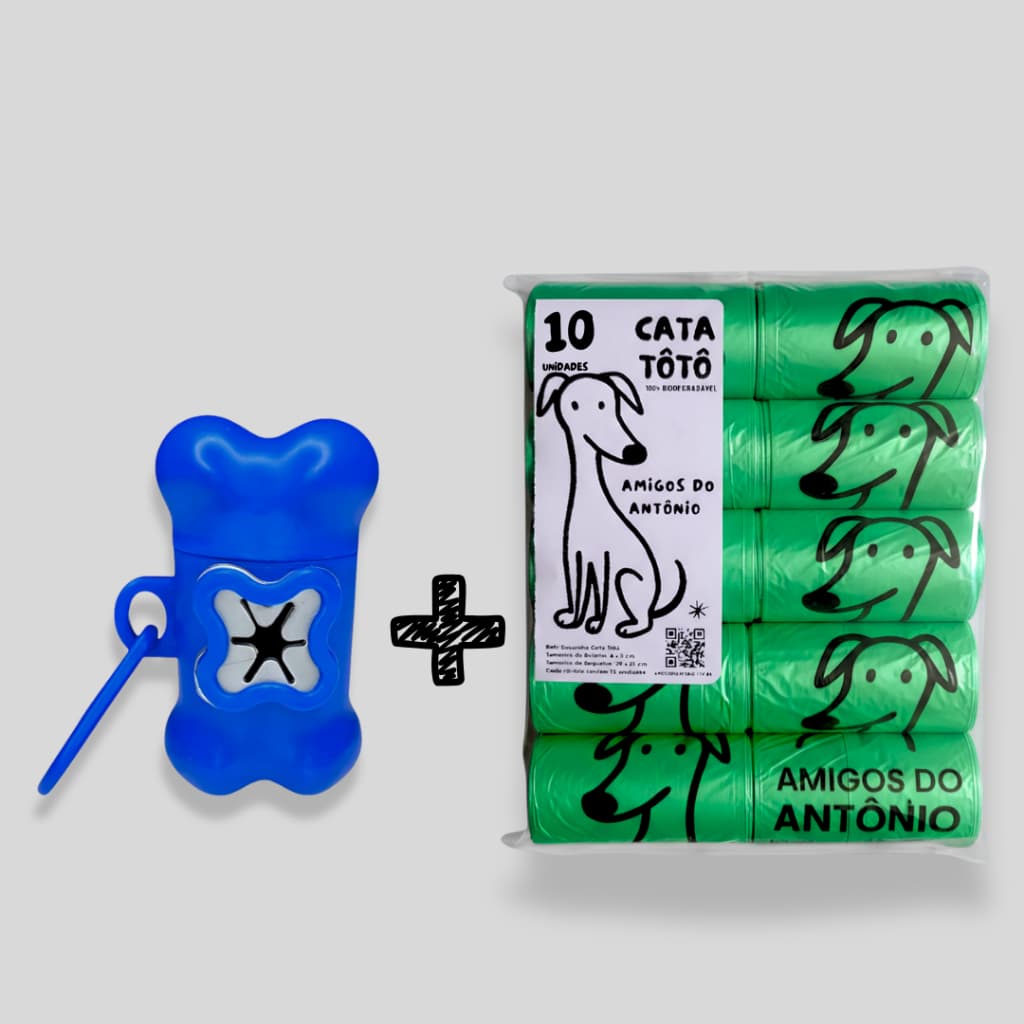 Kit 10 Rolos Refil Cata Caca Saquinho Biodegradável e 1 Ossinho