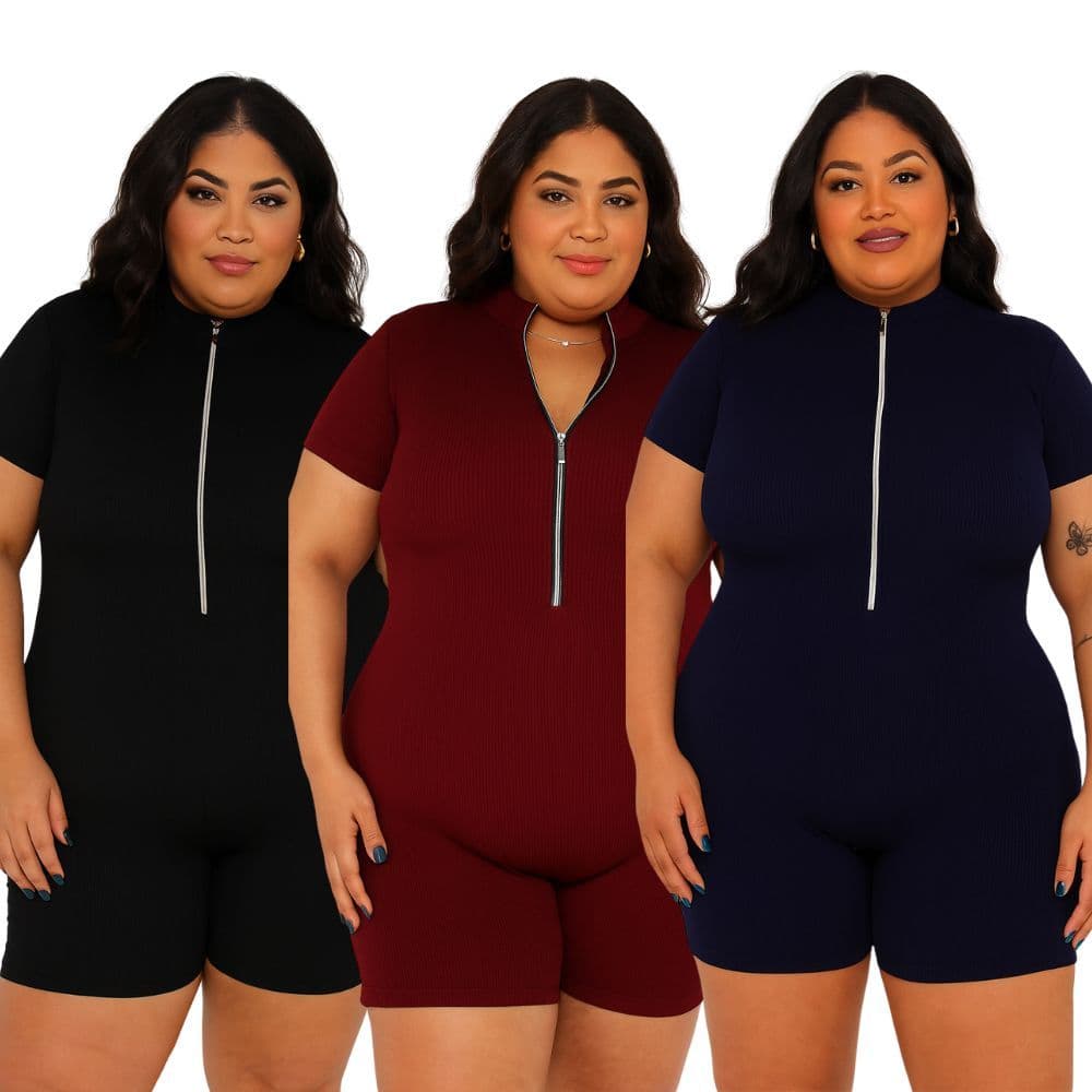 Macaquinho Gringo Plus Size de zíper Academia Fitness Balada Treino