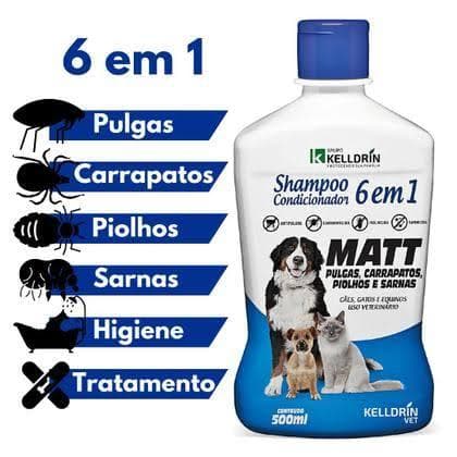 Shampoo Matt Pulgas Carrapatos 6 em 1 Kelldrin Pet Cães e Gatos