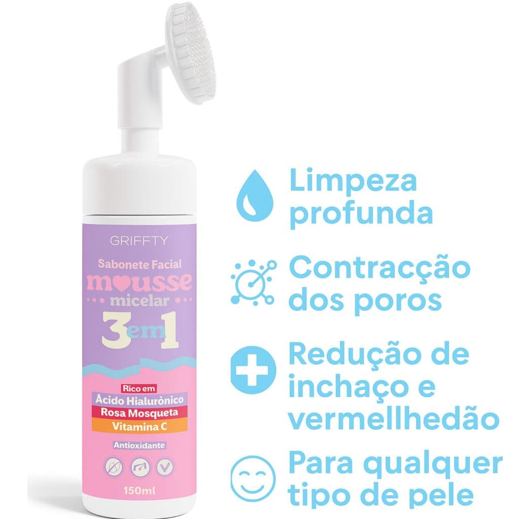 Espuma Facial Mousse 3 em 1 De Limpeza Profunda Ácido Hialurônico Água Micelar E Vitamina C 150ml