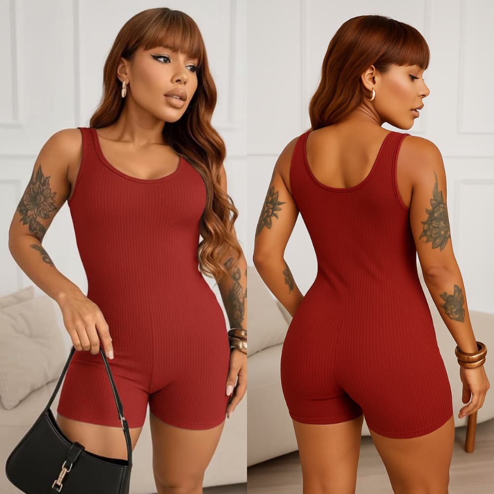 Macaquinho Curto Feminino Anarruga Zero Transparencia Moda Fitness