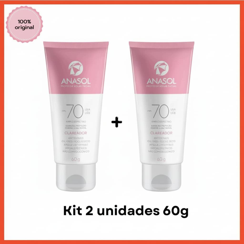 Kit 2 Protetores Solar Clareador Facial Anasol FPS 70 UVA Vegano 60g
