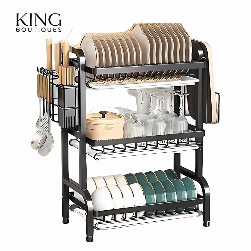 Escorredor de Louças Organizador Preto Aço Inoxidável 3 Andares