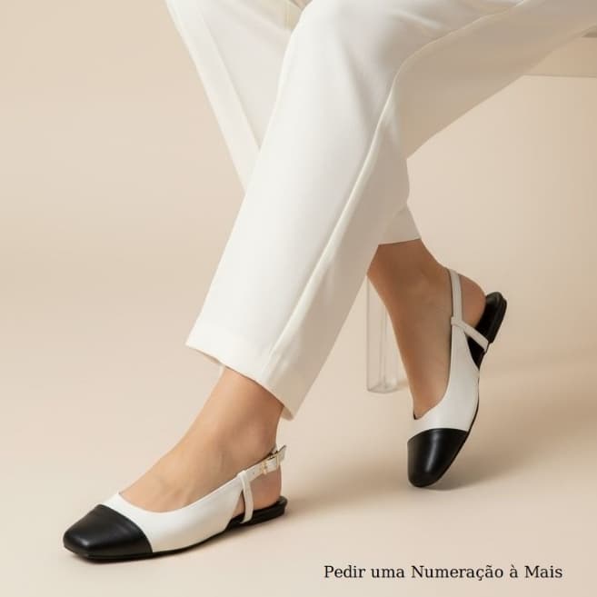 Sapatilha Feminina Confortável Luxo Elegante Sapato Feminino Slingback Mocassim Bico Quadrado Off-White