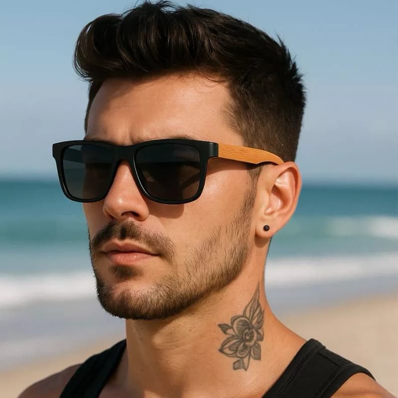 Óculos de Sol Masculino Madeira Hastes de Bambu  UV400