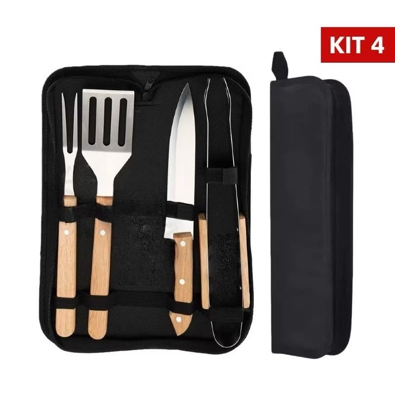 Kit Churrasco 3 Peças Aço Inox com Estojo Presente Homem Kit Churrasqueiro