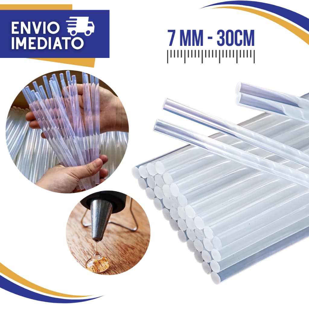 Bastão Cola Quente Super Transparente de 7 mm e 30 cm de comprimento Artesanato Profissionais Papelaria