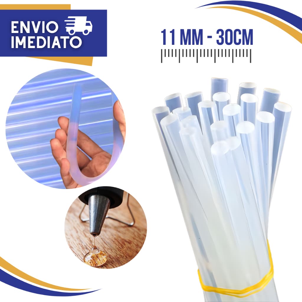 Bastão Cola Quente Grossa Semi Transparente de 11 mm e 30 cm de comprimento Artesanato Profissionais Papelaria