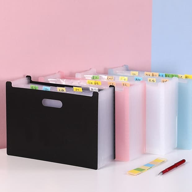 Pasta arquivo organizadora expansível com divisórias grandes para A4 com alça e identificação