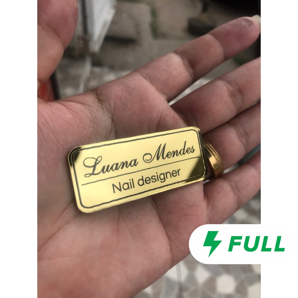 ENVIO IMEDIATO Broche alfinete POP acrílico dourado Personalizado com nome + Profissão crachá