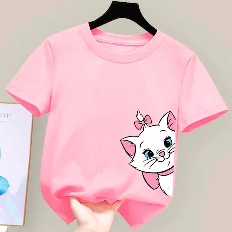 Camiseta De Algodão Feminina Gatinha Marie Estampa Diferenciada Camisa Menina