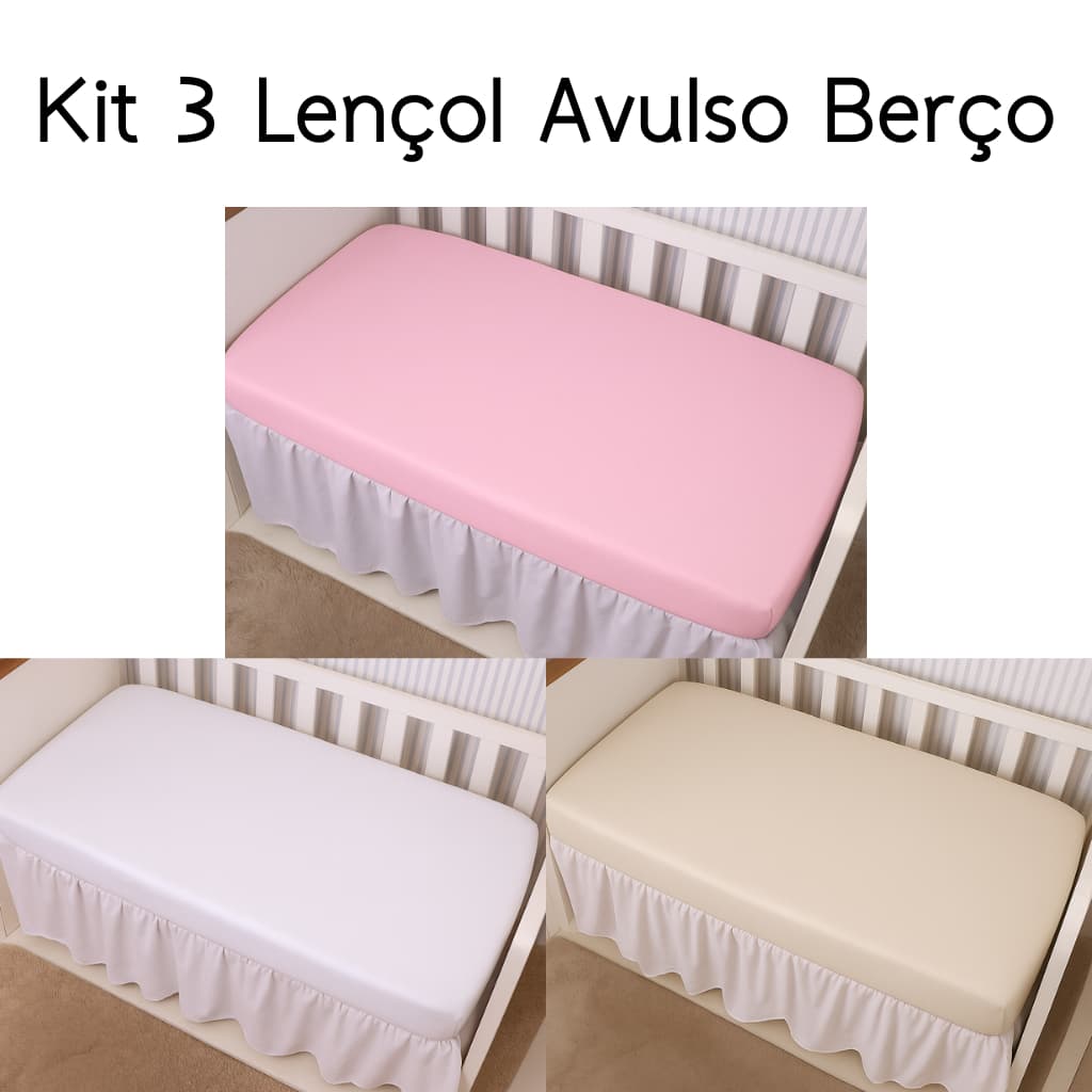 Kit 03 Lençol Berço Americano 400 Fios Com Elastico Em Toda Volta