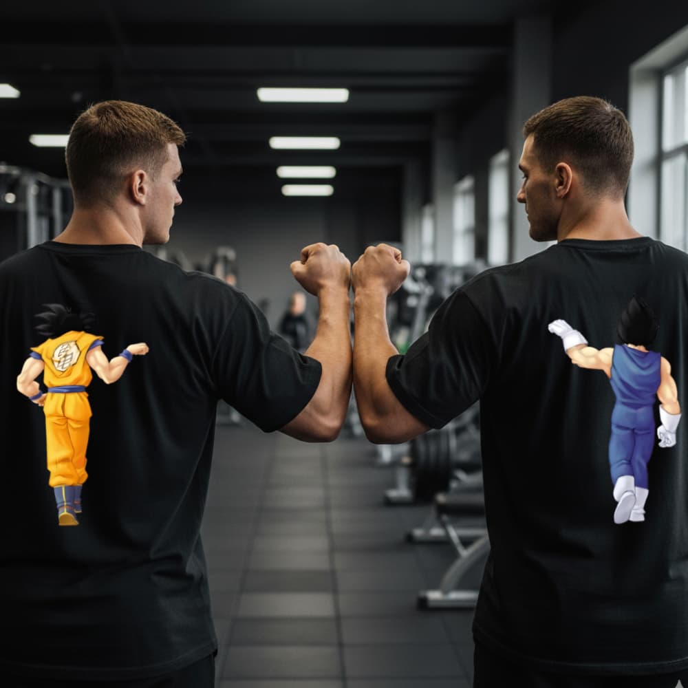 KIT 2 Camiseta Oversized GYM BRO GOKU E VEGETA Dragon boll Modelagem Oversized Larga 100% Algodão