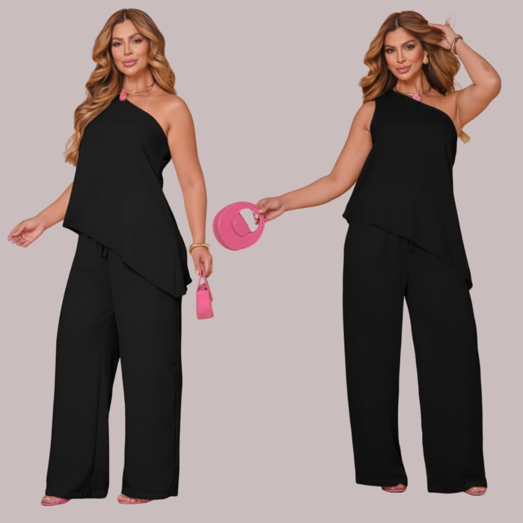 Conjunto Nula Manga Ombro Só Frente Única Assimétrico Crepe Elegante Confortavel Verão Primavera P ao GG