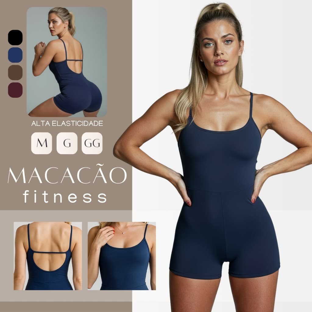Macaquinho Fitness Academia Feminino Shorts Top Alça Suplex Forrado
