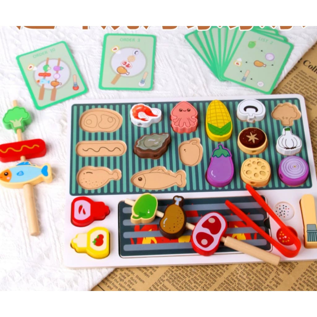 Brinquedos de cozinha e churrasco de madeira realistas para crianças - Presente de Natal