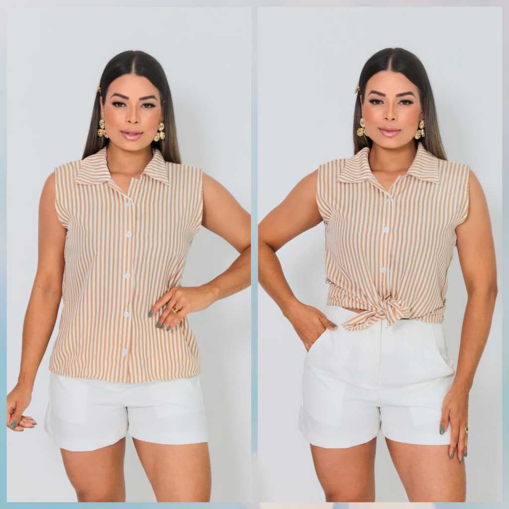 Camisa Listrada Regata Feminina Alça Larga