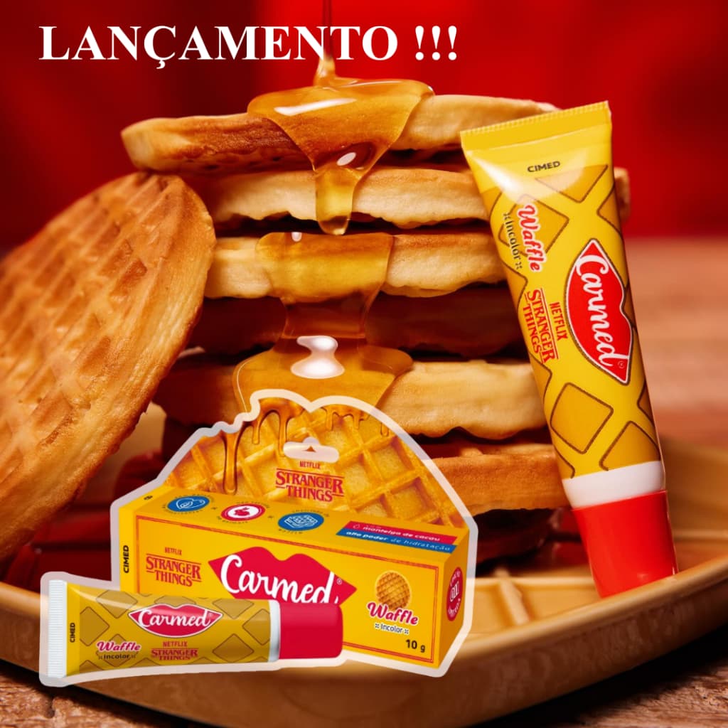 Hidratante Labial Carmed Waffle Stanger Things Dentadura Beijo Banana Beijinho Rosa Glitter