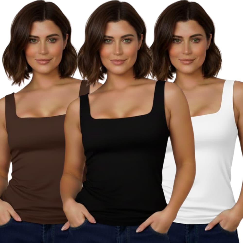 Kit 3 Regata Feminina Gola Quadrada Suplex Premium