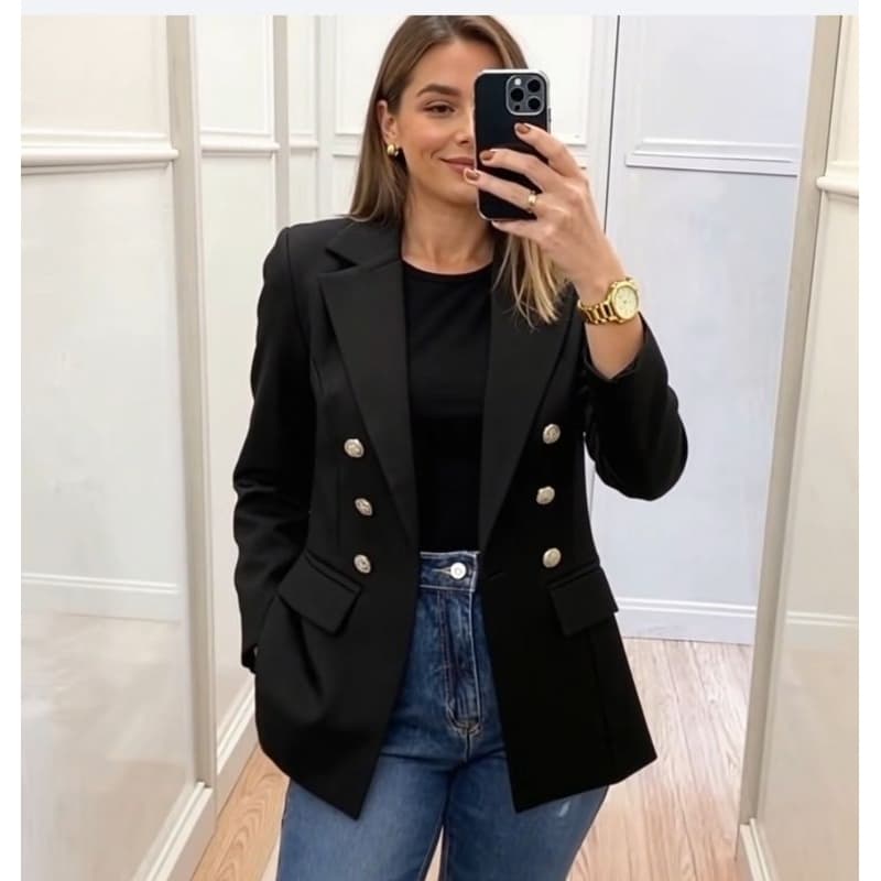Blazer Alfaiataria Feminino Casaco Social Com 6 Botão Lindo Super Moda