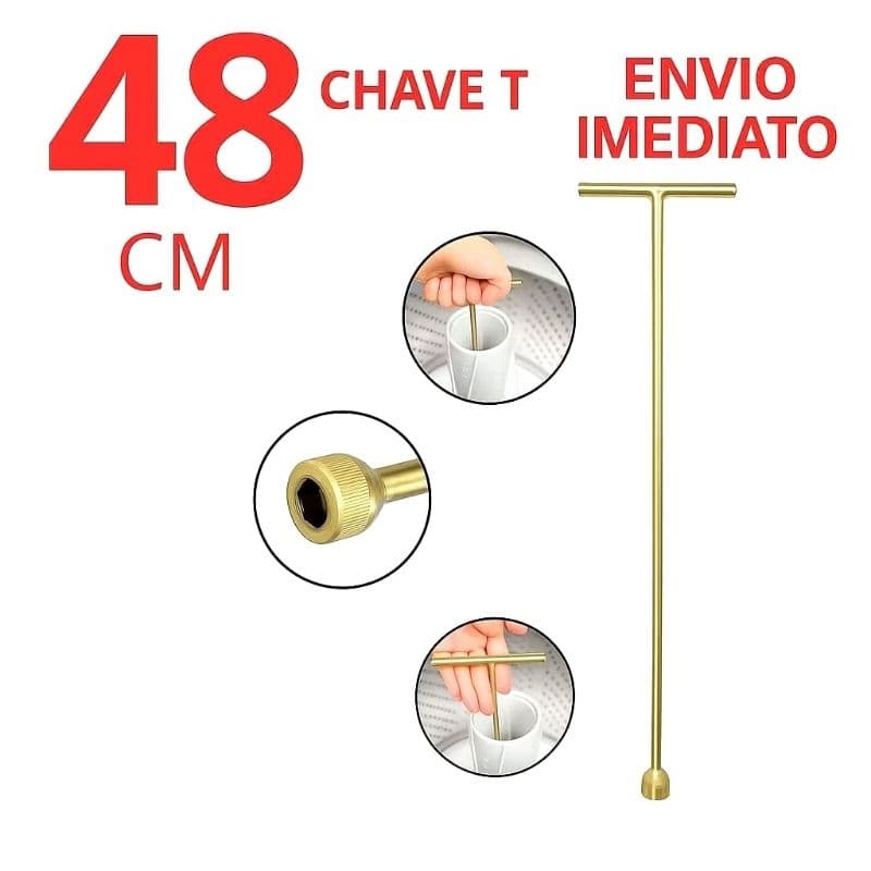 Chave T 10mm Longa 48cm para Maquina de Lavar Agitador Brastemp Electrolux, Consul e Brastemp.