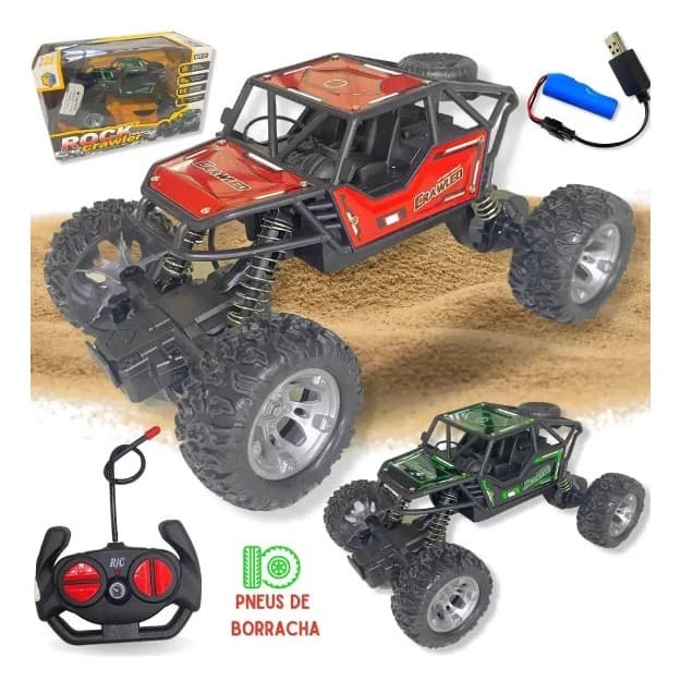 Brinquedo Carrinho Rock Crawler Off Road Recarregável de Controle Remoto