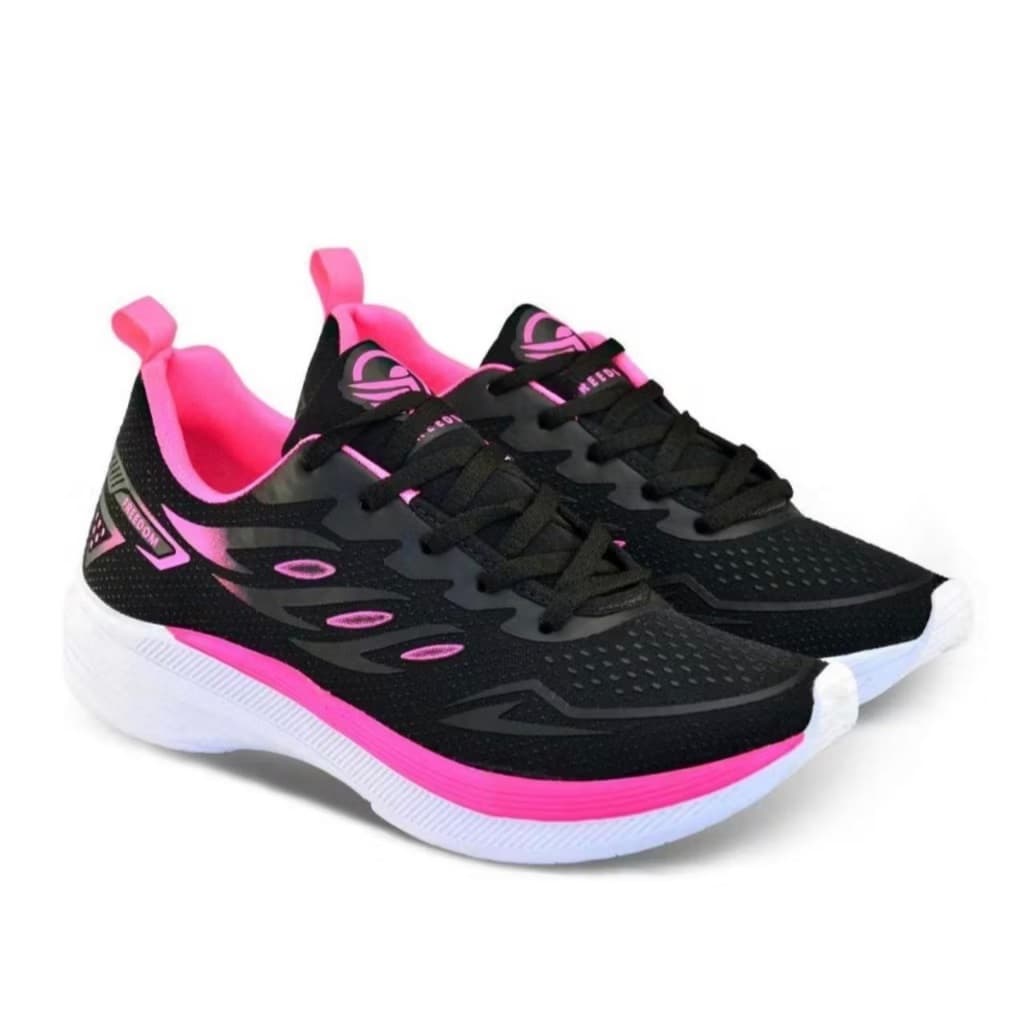 Tenis Feminino Escolar Academia Original Corrida Caminhada Lançamento PRETO PINK PROMO