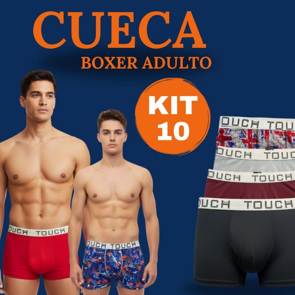 Kit com 10 Cuecas Box Boxer Microfibra Masculino Adulto Reforçada e Resistente