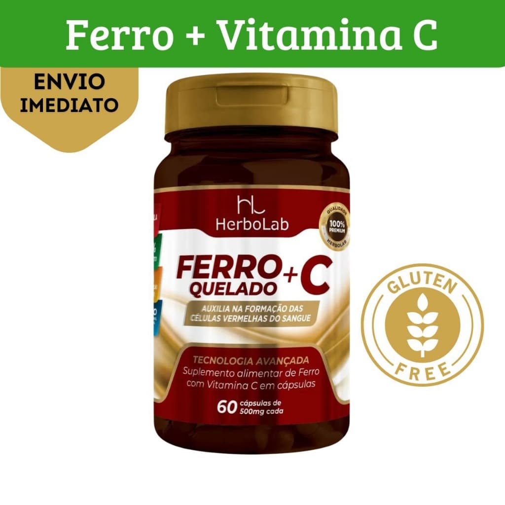 Ferro Quelato  + Vitamina C - 500mg Manipulado de Qualidade 60 ou 120 Cápsulas