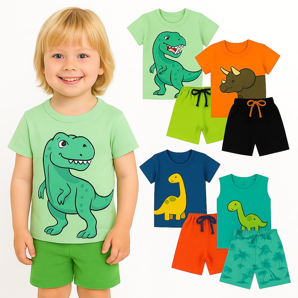 Kit com 6 Peças Verão - Conjuntos Infantil Menino  -Masculino - Promoção- Kit 3 ou 1 Conjuntos de Menino Verão