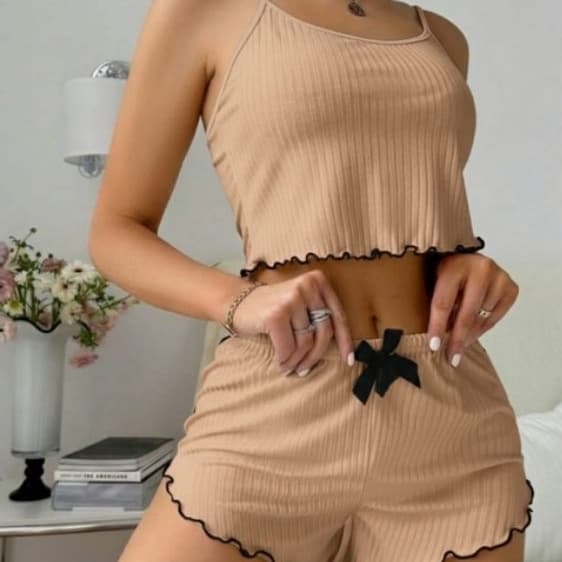 ​Baby Doll Curto de Verão Canelado  Pijama Blogueirinha Confortável