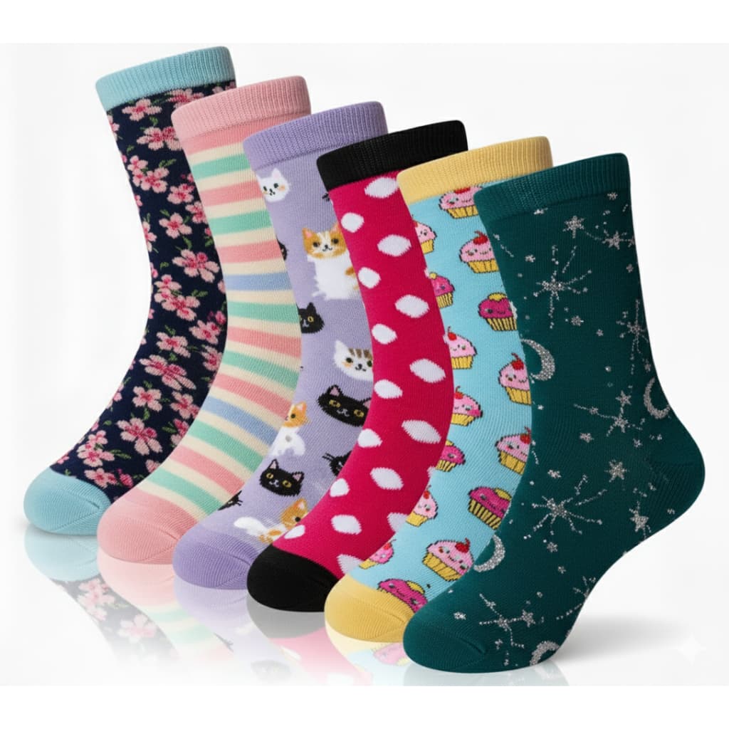 Kit 3, 6, 9 Ou 12 Pares Meias Infantil Menina Estampas Diversas Premium Meia Meias Meninas Divertida Estampadas Desenho