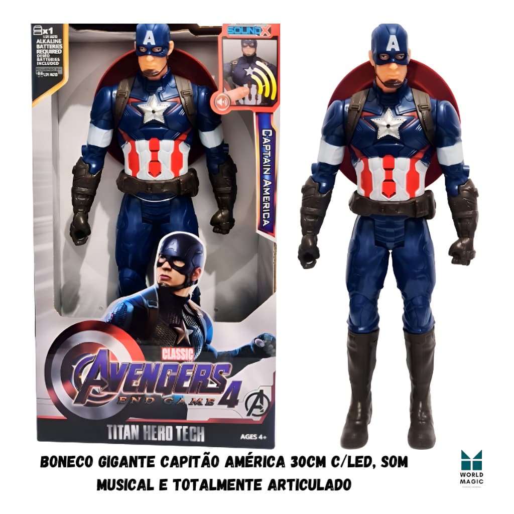 Boneco Vingador Avengers Capitão América 30 Cm C/ Som E Luz