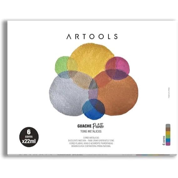 Estojo Guache Bisnaga Palette 6 Tons Metalicos 22ml Artools