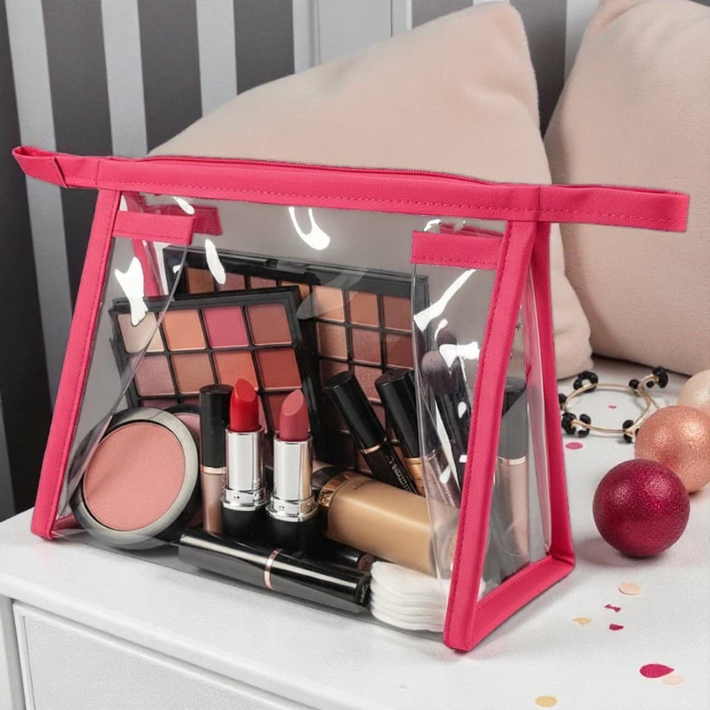 Necessaire Kit 6 peças plástico cristal zíper varias cores