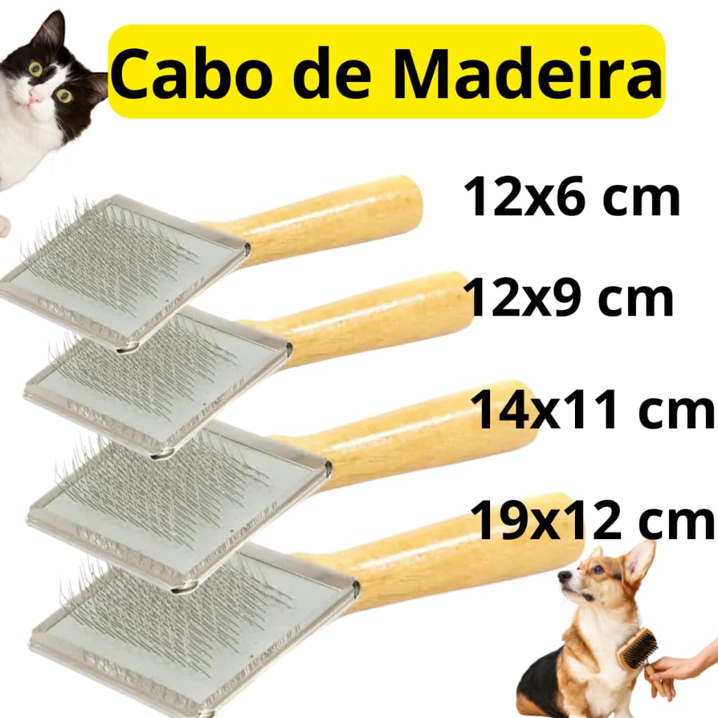Rasqueadeira com cabo de madeira Escova para Cachorro Gato Pet  o Cerdas Grandes Desembaraçador Massageador