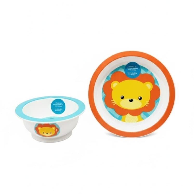 KIT 02 Peças BUBA Prato e Bowl Bebê Infantil Introdução Alimentar Menino Menina Animais Leão Girafa Unicórnio Panda
