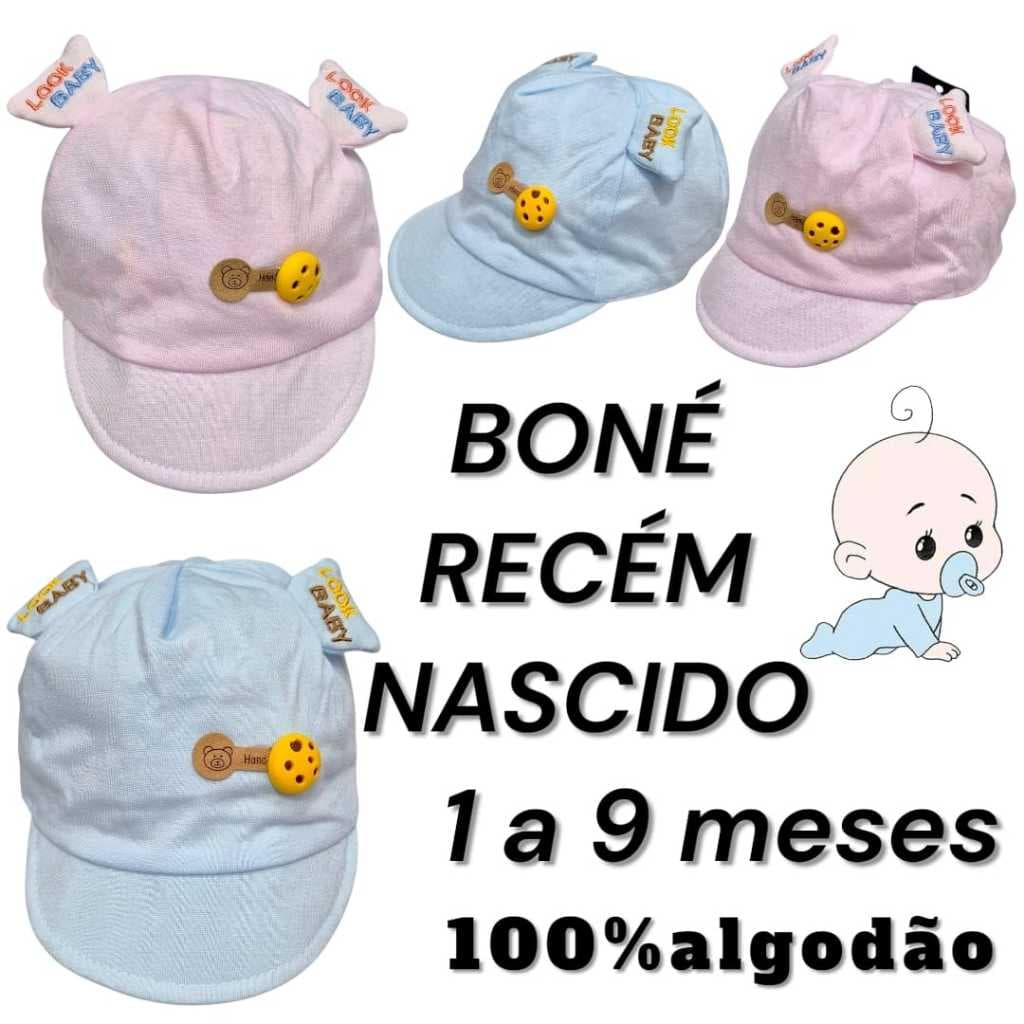 Boné de Bebê 100% Algodão Antialérgico com Elástico Atrás – Boné Infantil Leve e Fresco para Verão