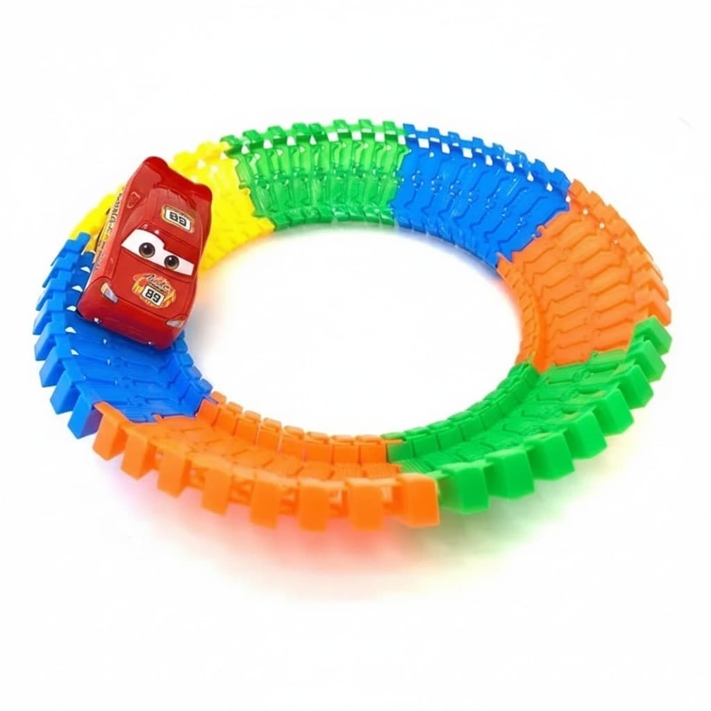 Carrinho Pista Maluca Relâmpago McQueen Com Led Trilha Maluca 56 Peças 2 Cores Diferentes Carros Macqueen