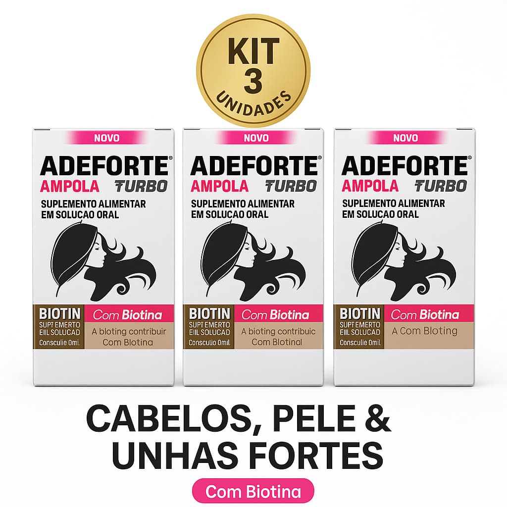 Kit 3x Adeforte Turbo + Biotina 3ml | Cabelos, Pele e Unhas Fortes | Suplemento Vitamínico