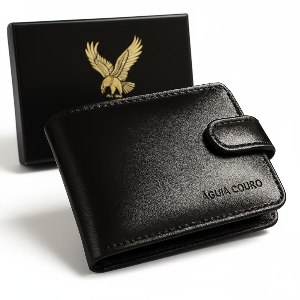 Carteira de Couro Legítimo 100% Com e Sem Fecho Preta com Porta Cartão e Porta Moeda