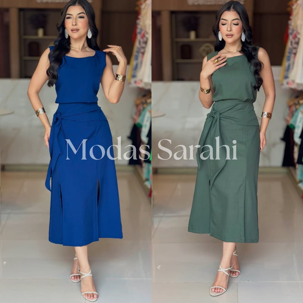 Conjunto Feminino Alice Cropped e  Saia Midi Perfeito com Amarração 001