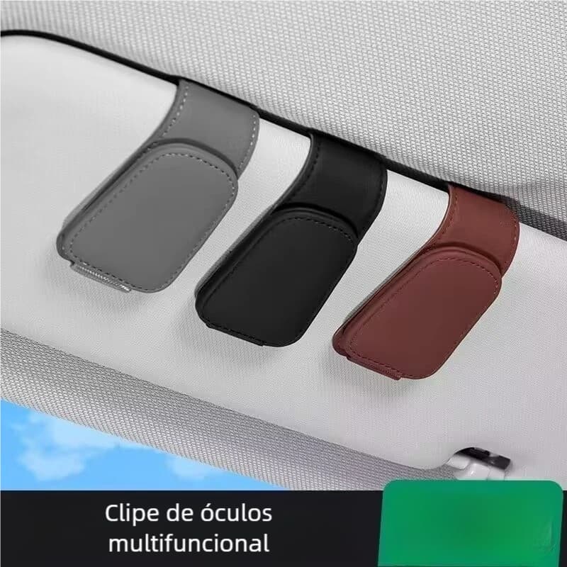 Apoio Veicular para Óculos Multifuncional: Clip, Porta-Bilhete e Estojo para Caneta