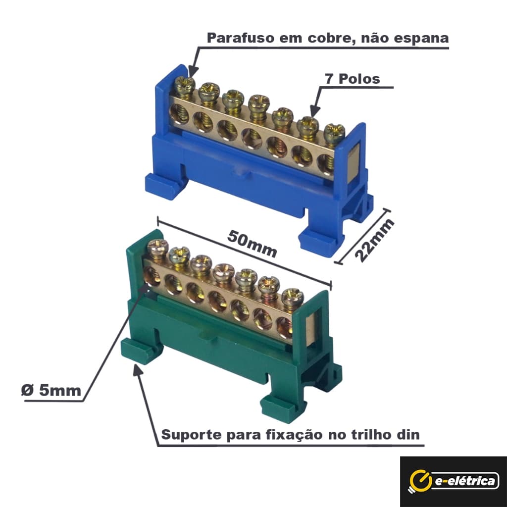 KIT BARRAMENTO TERRA E NEUTRO 7 POLOS