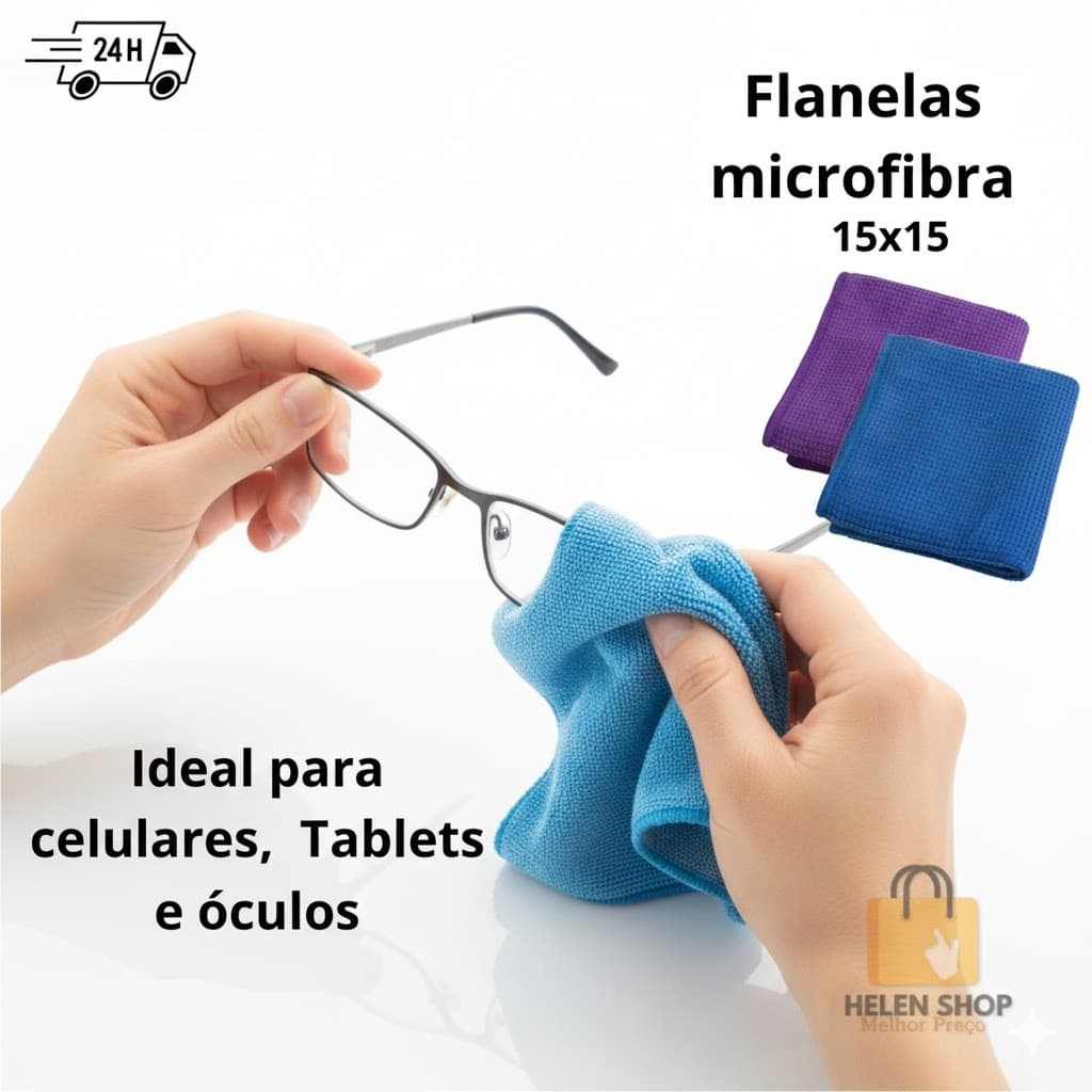 Kit até 10 Flanelas Mágica Microfibra 15x15 Limpa Telas Óculos Celular Computador RelógioTelevisão